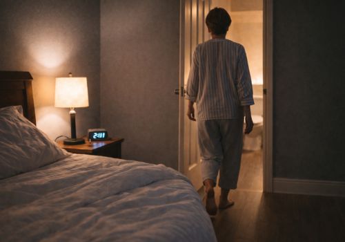 woman waking at night to use the bathroom during menopause sleep disturbance