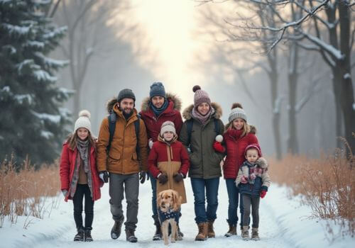 family going for a christmas walk, calm with no stress