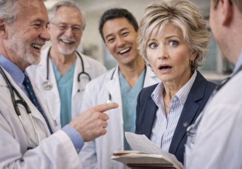 woman shocked while discussing ADHD diagnosis with doctors