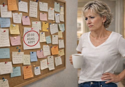woman staring at task board feeling overwhelmed by many reminders and unable to start