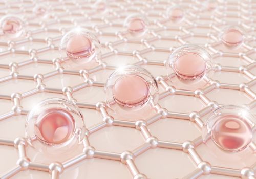 illustration of hyaluronic acid molecules binding water to support skin hydration
