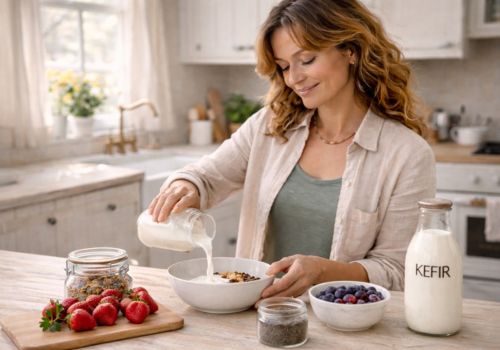 Midlife woman reflecting on metabolism and insulin resistance linked to inflammaging and menopause changes.
