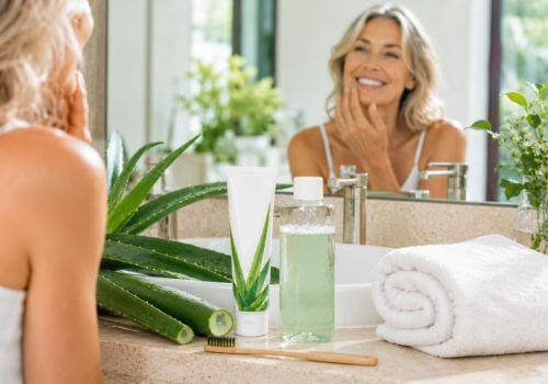 Natural oral care products with aloe vera.