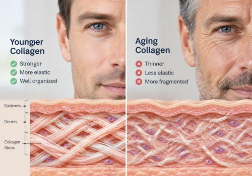 Comparison of younger and aging collagen fibres in men's skin